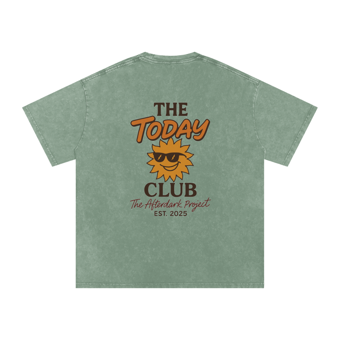 Green t-shirt with 'The Today Club' logo and text on a white background