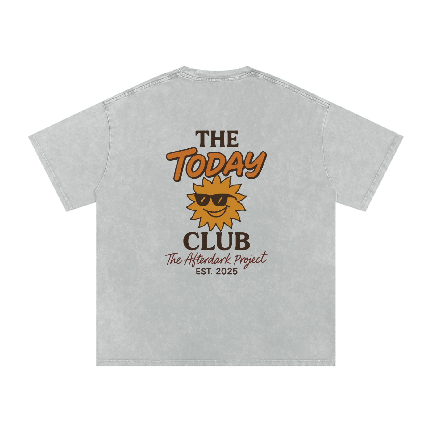 Gray t-shirt with 'The Today Club' logo and text on a white background