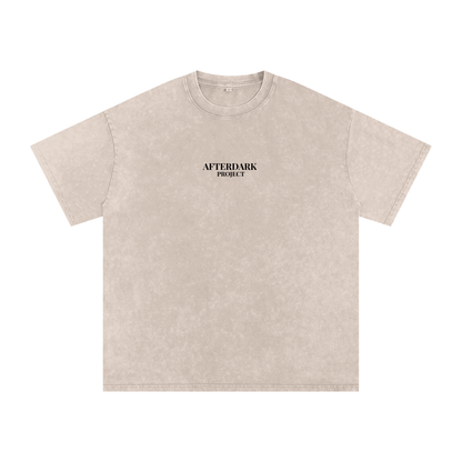 Beige t-shirt with 'Afterdark Project' text on a white background