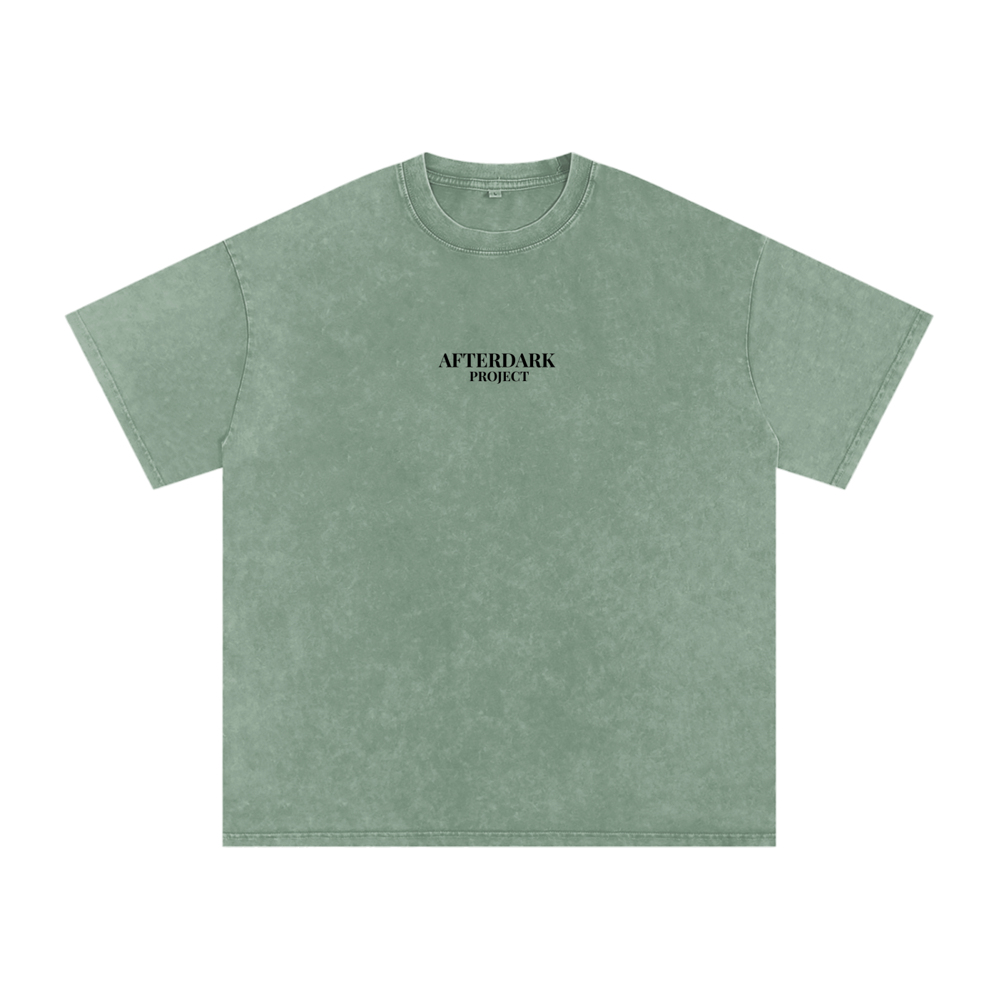 Green t-shirt with 'Afterdark Project' text on a white background